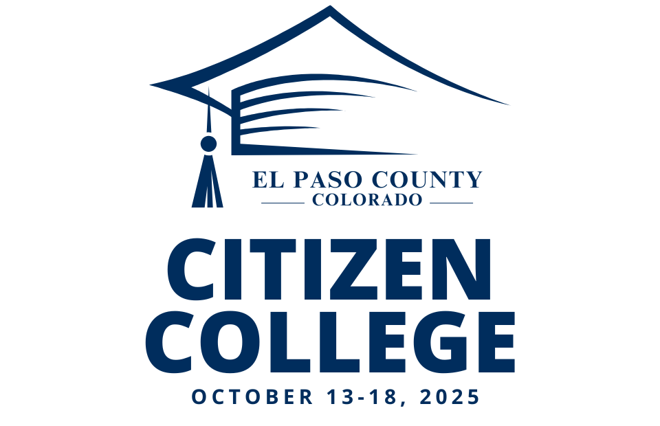 Graphic image of a graduation cap and text reading El Paso County Citizen College October 13 thru 18 2025