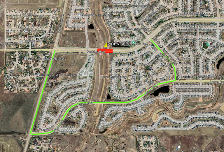 Map of Upcoming Bridge Maintenance Work on Fontaine Blvd between Carriage